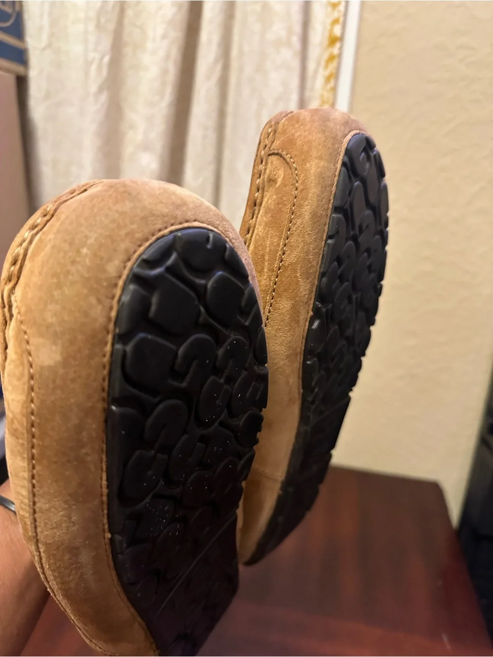Mens UGG Ascot Tan Brown Suede Lined Slippers Shoes Moccasins Loafers Size 11